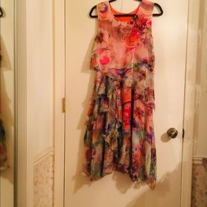 NWT 100% Silk Dress Medium Midi Colorful Qinpei.Er